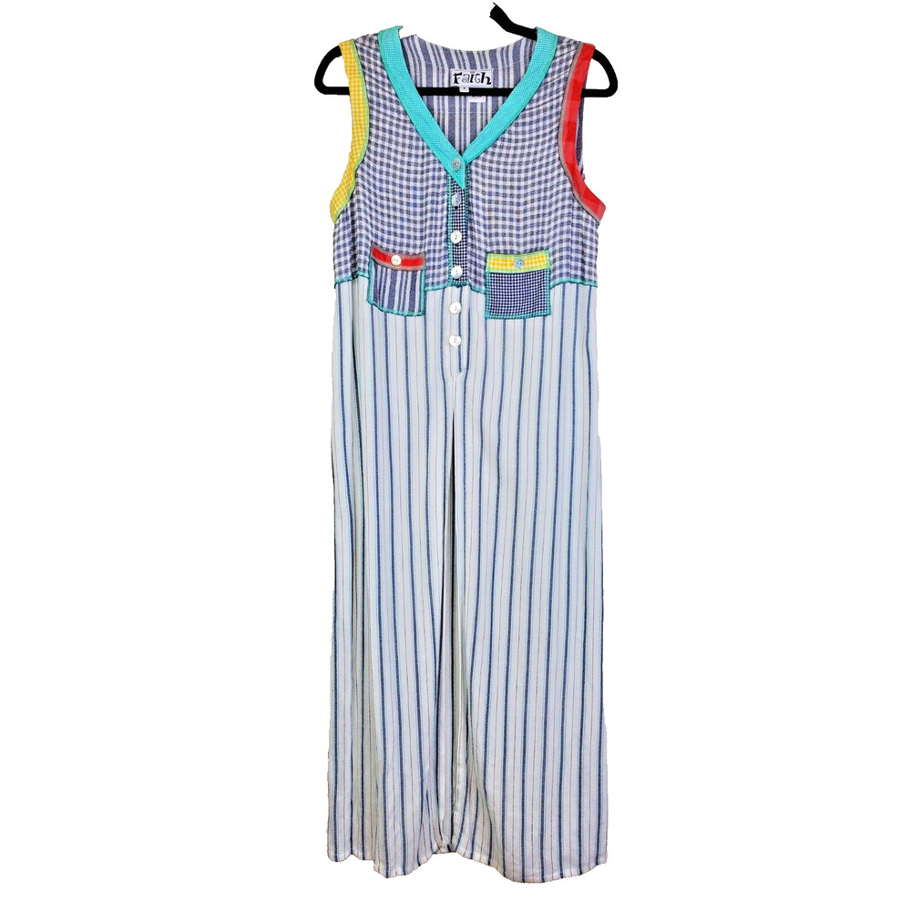 Faith Vintage 90s Dress Womens Small‎ Maxi Grunge Side Slits Pockets Back Patch